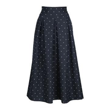 zwarte midirok white polka dots